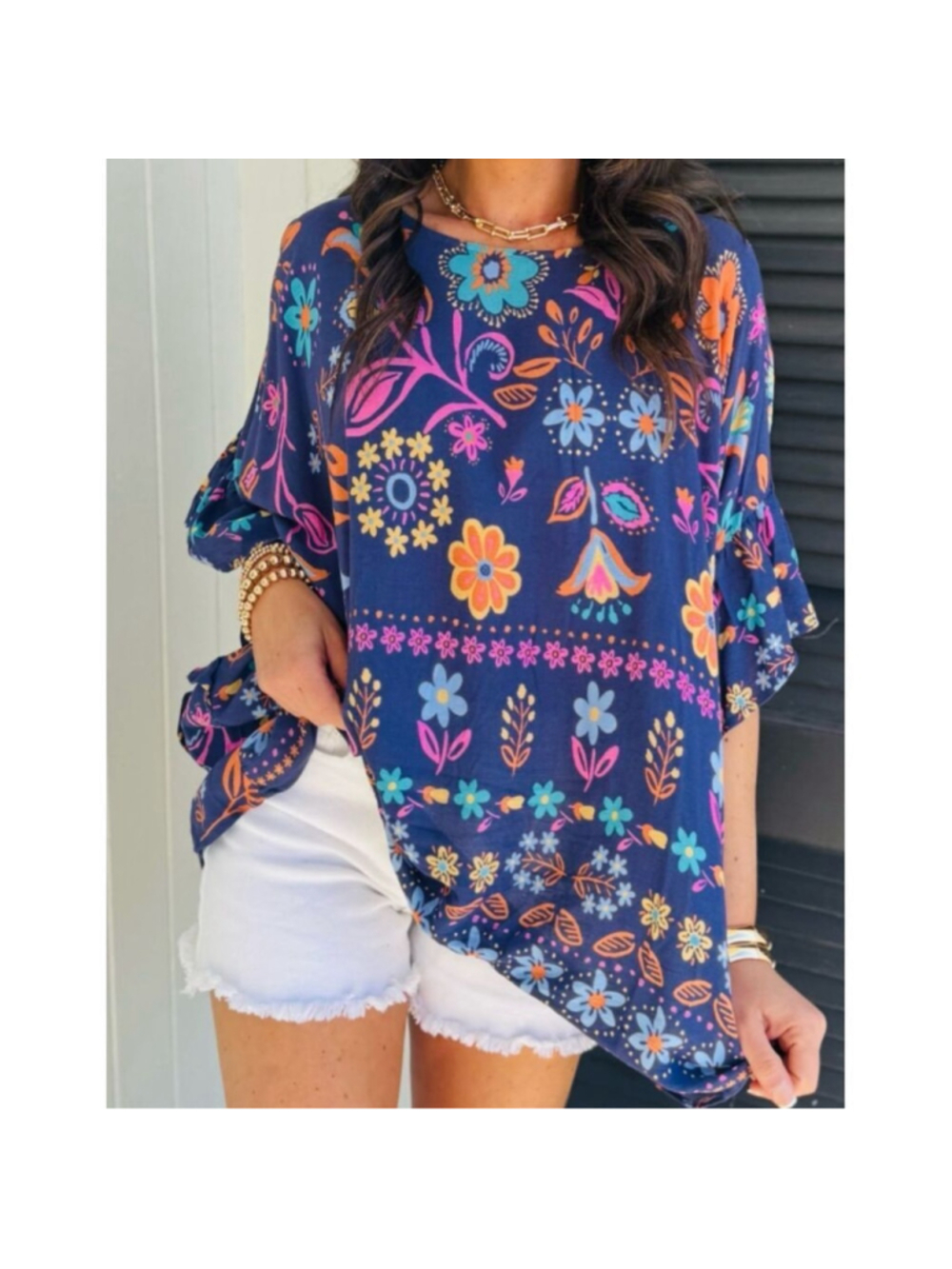 Easel Oversized Ariella Floral Poncho Top Size S